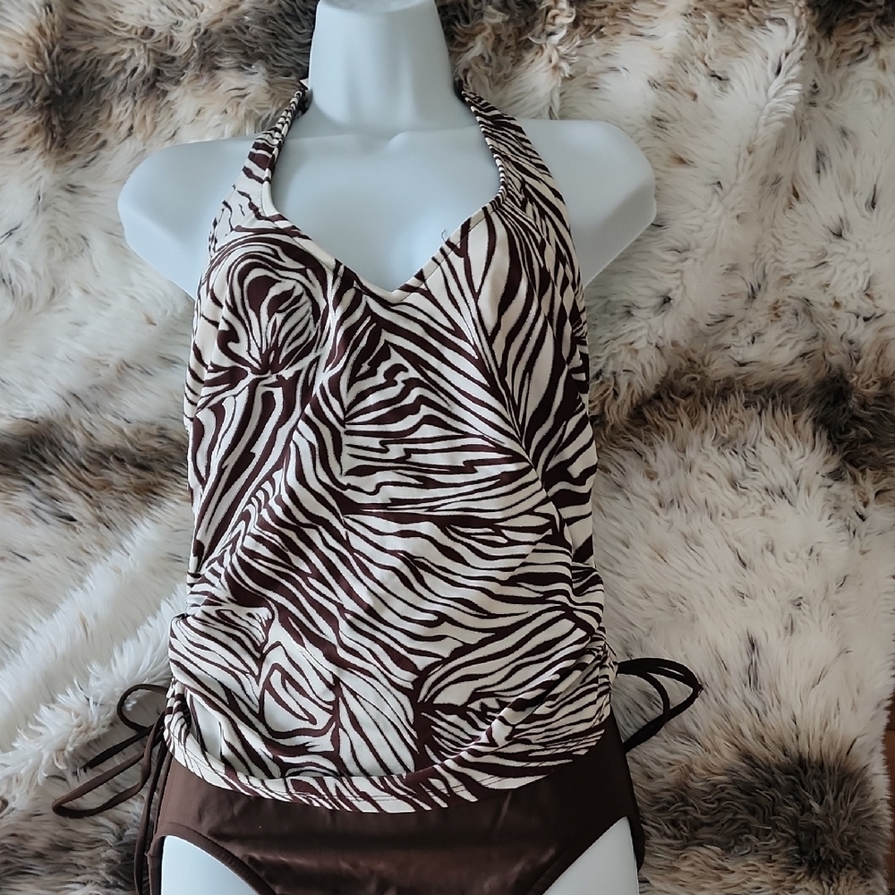 Zebra Print Halter One Piece Swimsuit Size 10, Underwire
